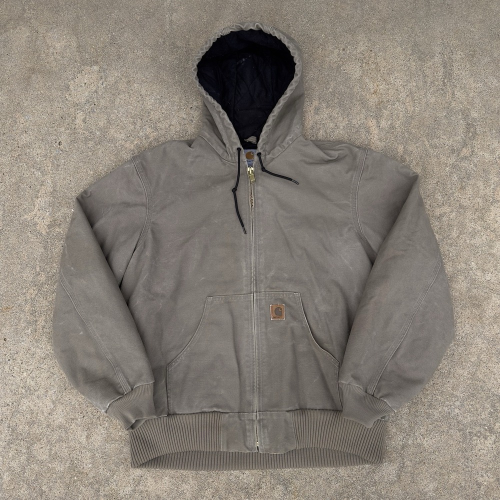 VTG Carhartt J130 Mushroom Sandstone Quilted Jacket Lined Coat Canvas Men's Med